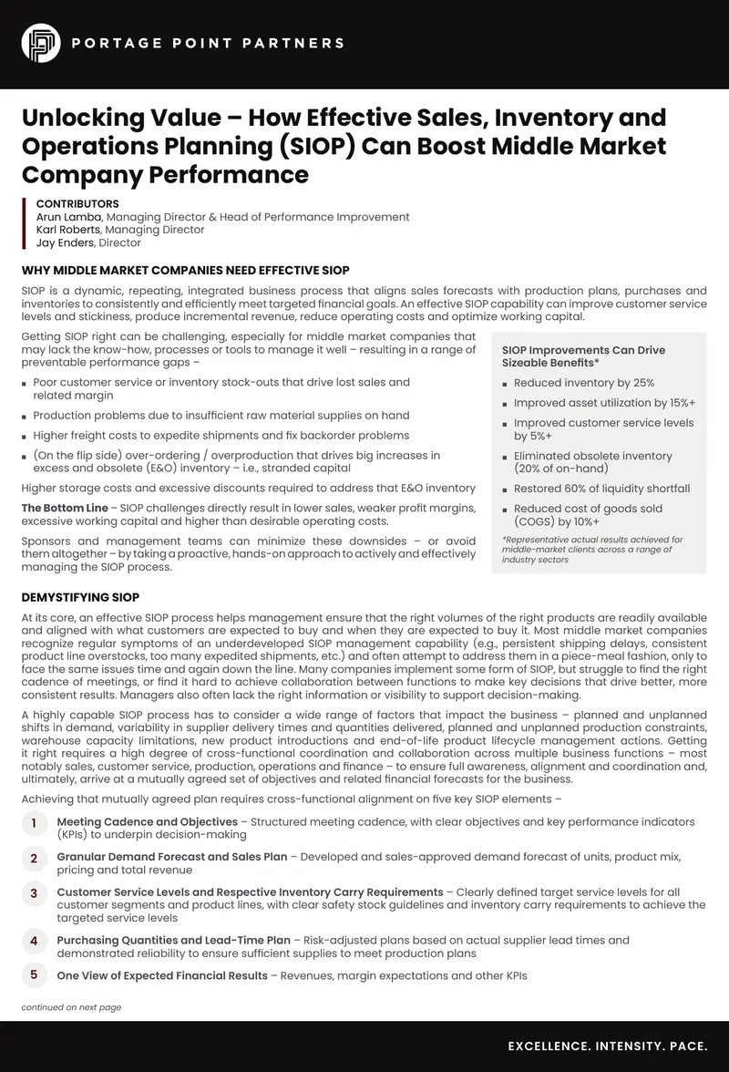 Effective Sales, Inventory and Operations Planning for Middle Market Companies