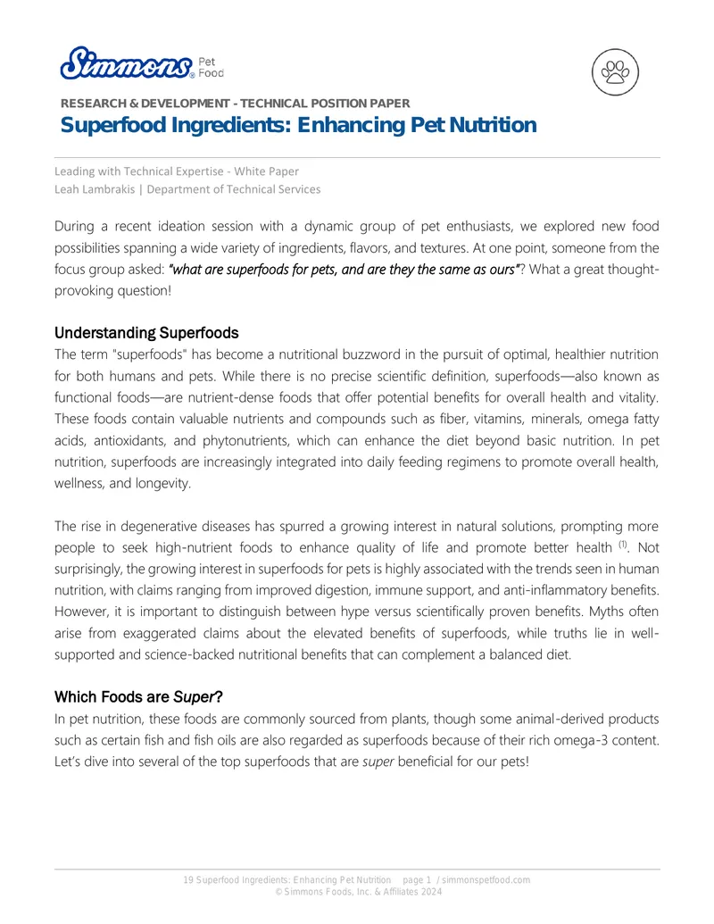 Superfood Ingredients for Pet Nutrition