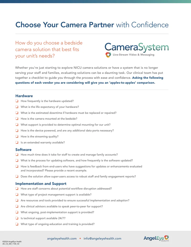 Bedside Camera Solution Evaluation Checklist