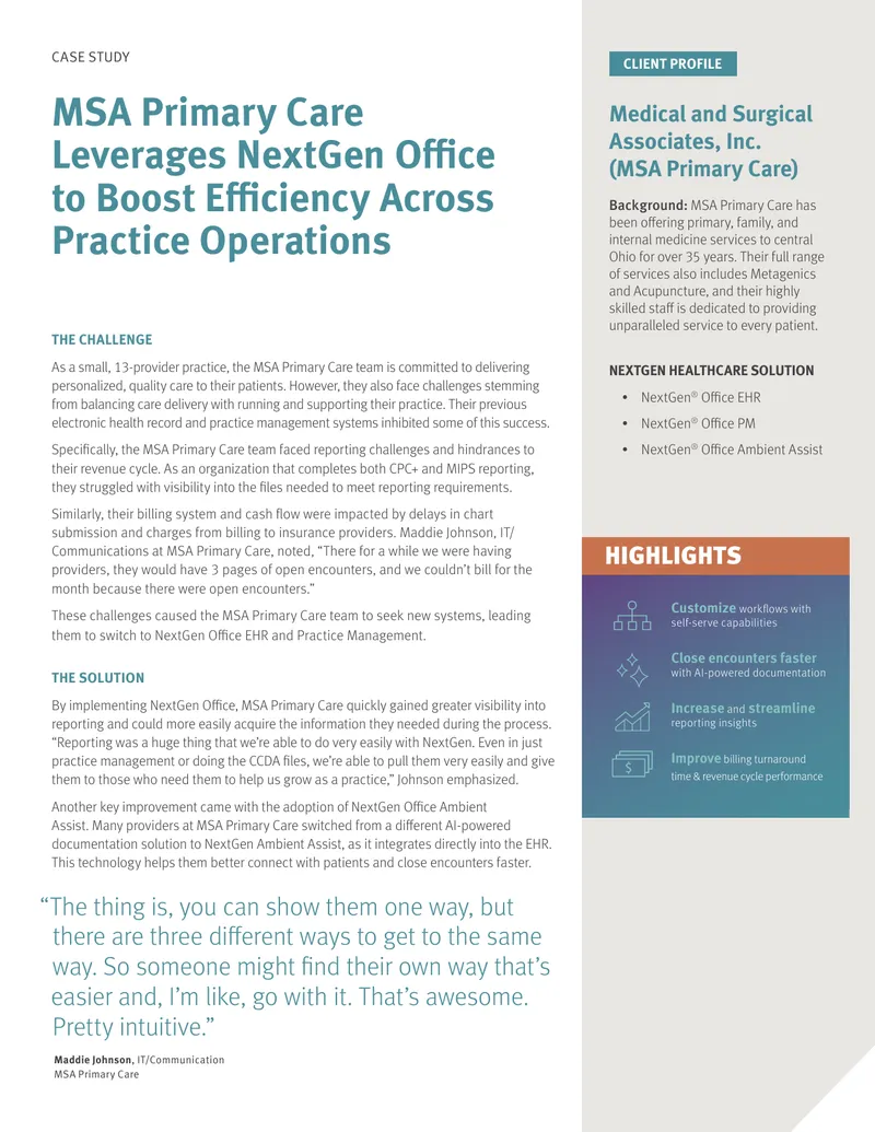MSA Primary Care Efficiency Improvement Case Study