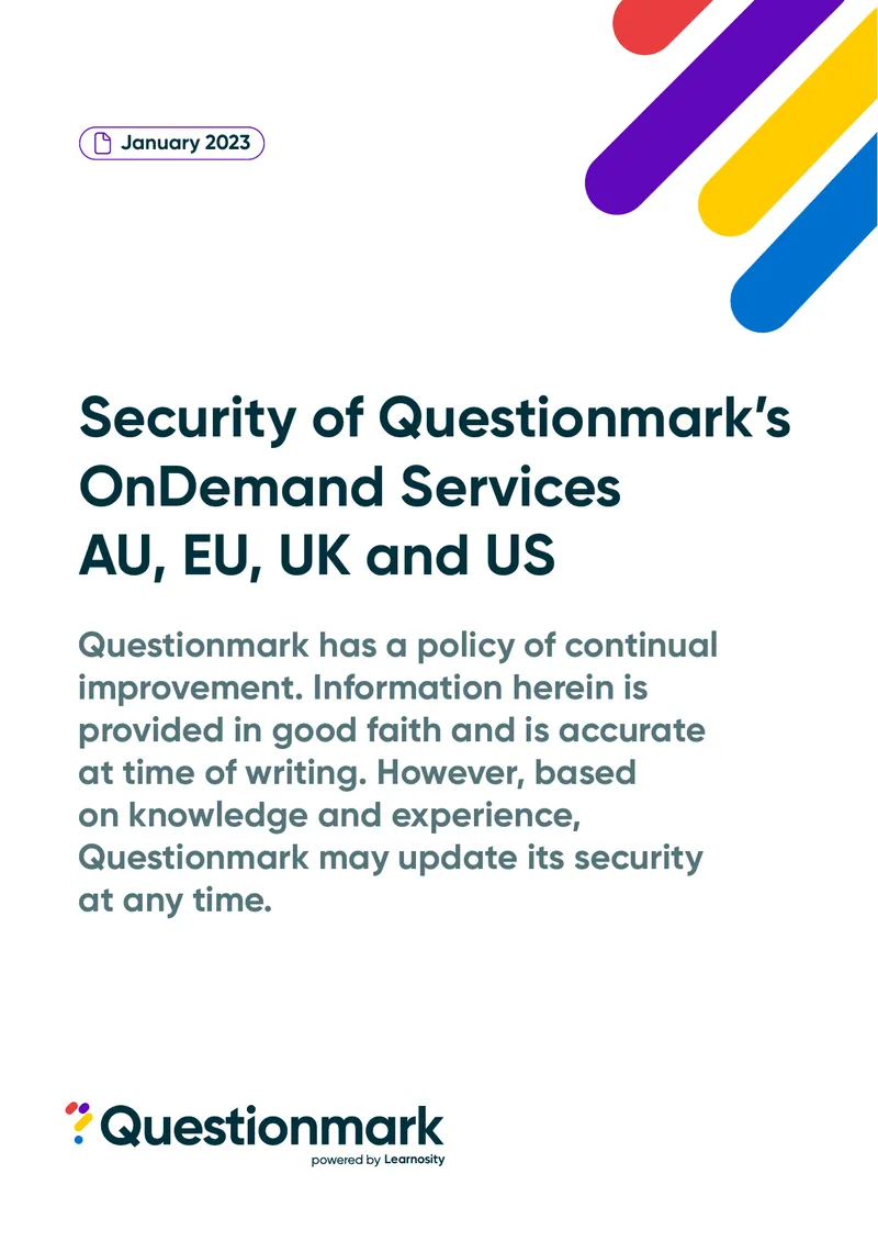 Security Framework for Questionmark OnDemand Services