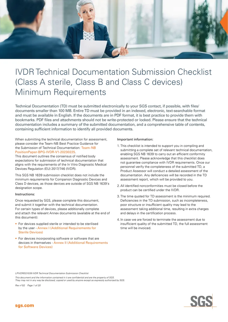 IVDR Technical Documentation Submission Checklist