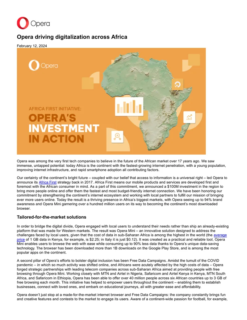 Opera's Commitment to Digitalization in Africa