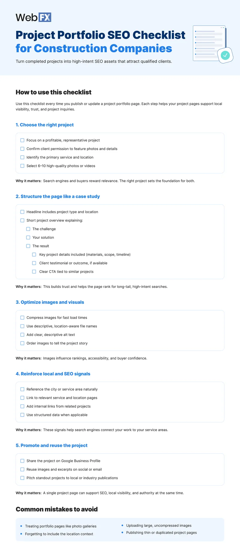 Project Portfolio SEO Checklist for Construction Companies