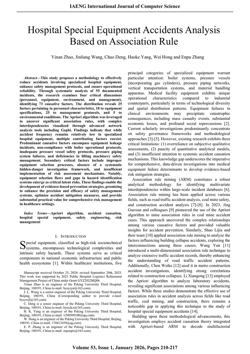 Hospital Special Equipment Accidents Analysis Methodology