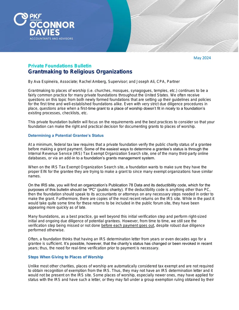 Grantmaking to Religious Organizations Guidance