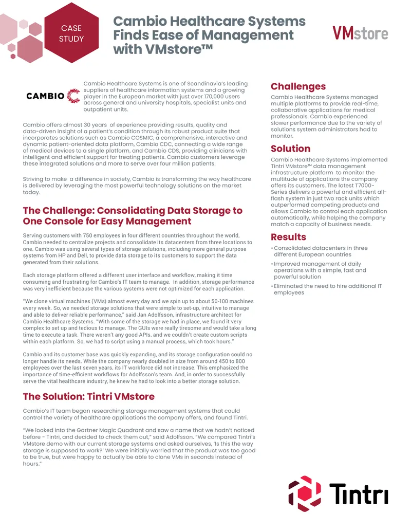Cambio Healthcare Systems Case Study on VMstore Implementation