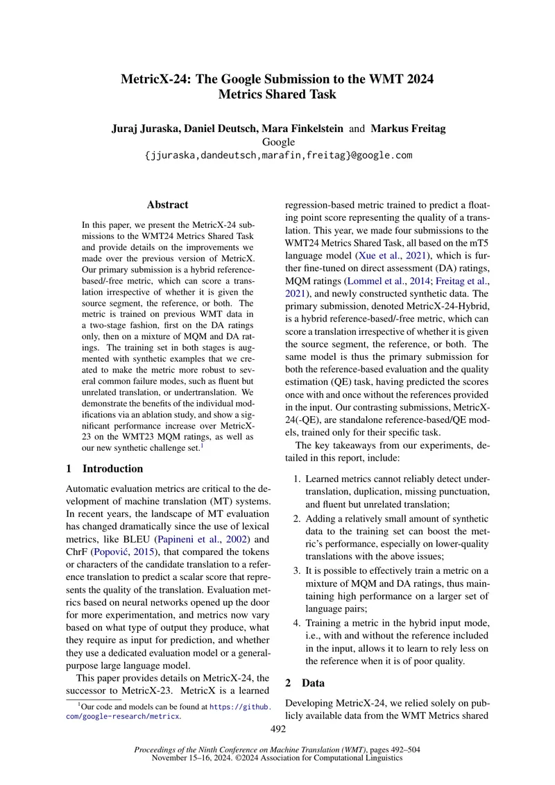 MetricX-24 Submission to WMT 2024 Metrics Shared Task