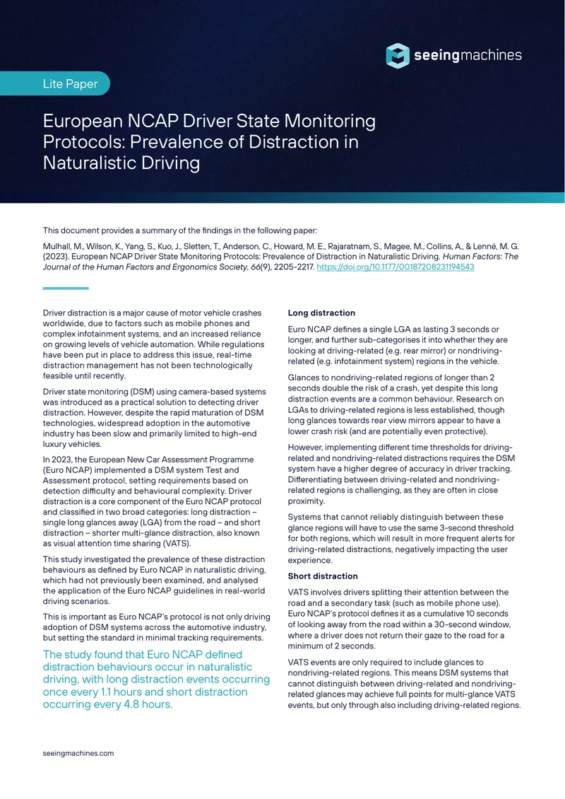 European NCAP Driver State Monitoring Protocols