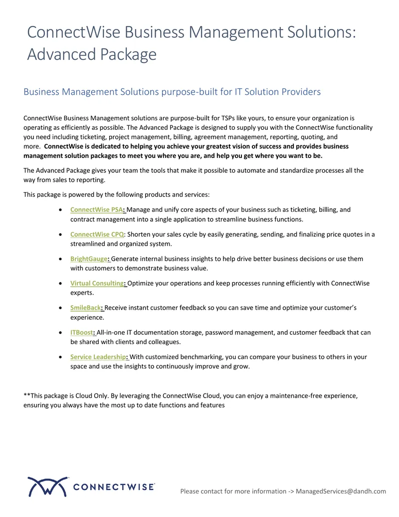 ConnectWise Business Management Solutions Advanced Package