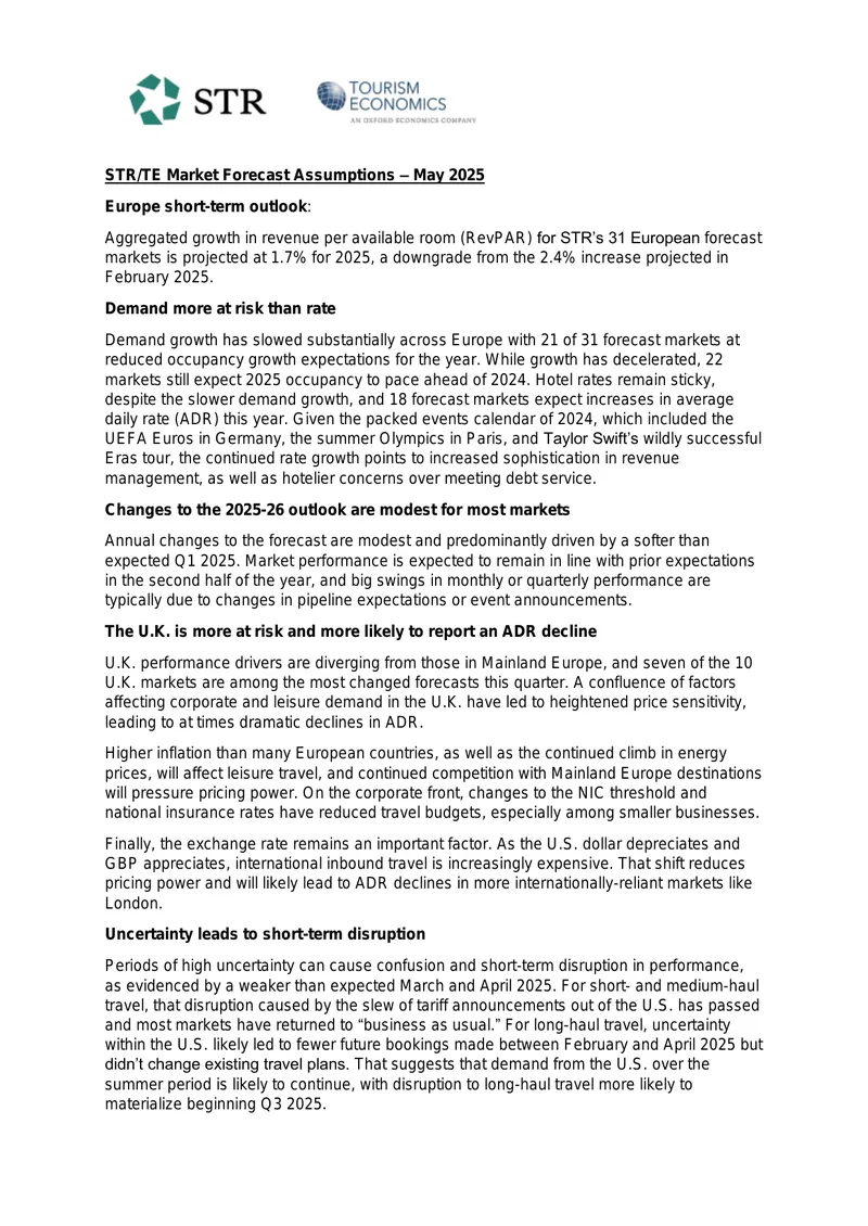 STR/TE Market Forecast Assumptions for 2025