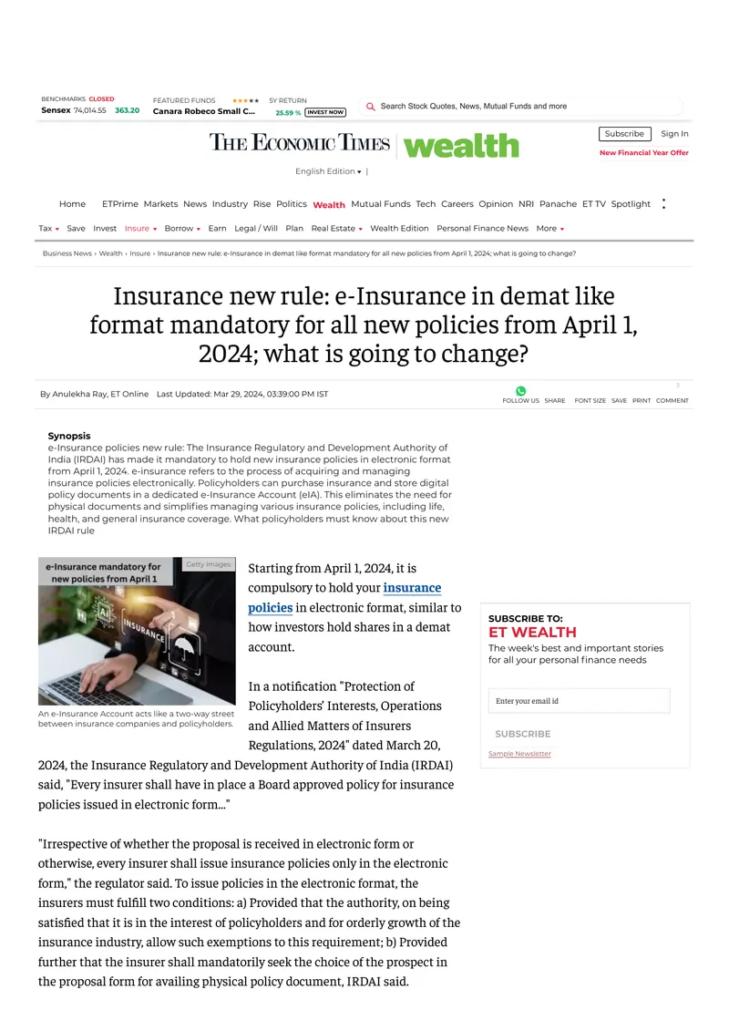 Mandatory e-Insurance Policies Requirement from April 2024