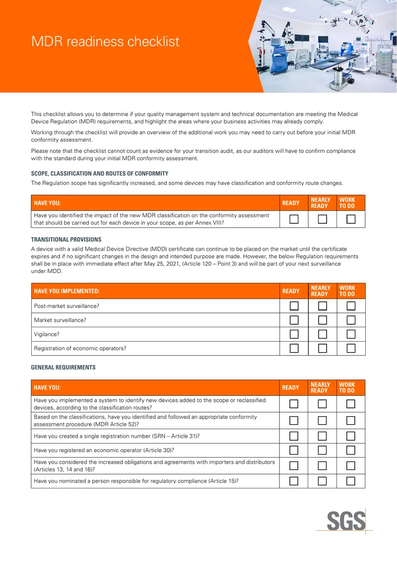 MDR Readiness Checklist for Compliance Assessment