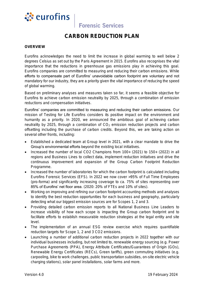 Eurofins Forensic Services Carbon Reduction Plan