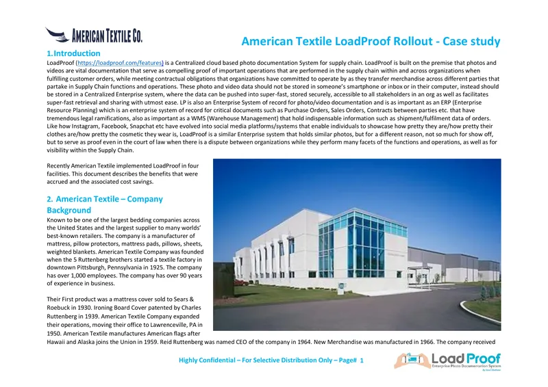 American Textile LoadProof Implementation Case Study