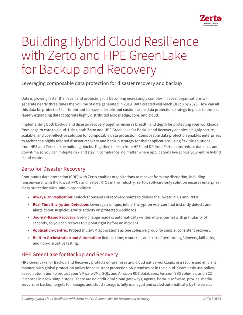 Building Hybrid Cloud Resilience with Zerto and HPE GreenLake