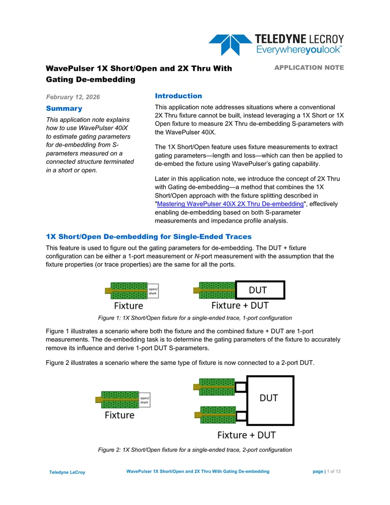 WavePulser 1X Short/Open and 2X Thru De-embedding Application Note