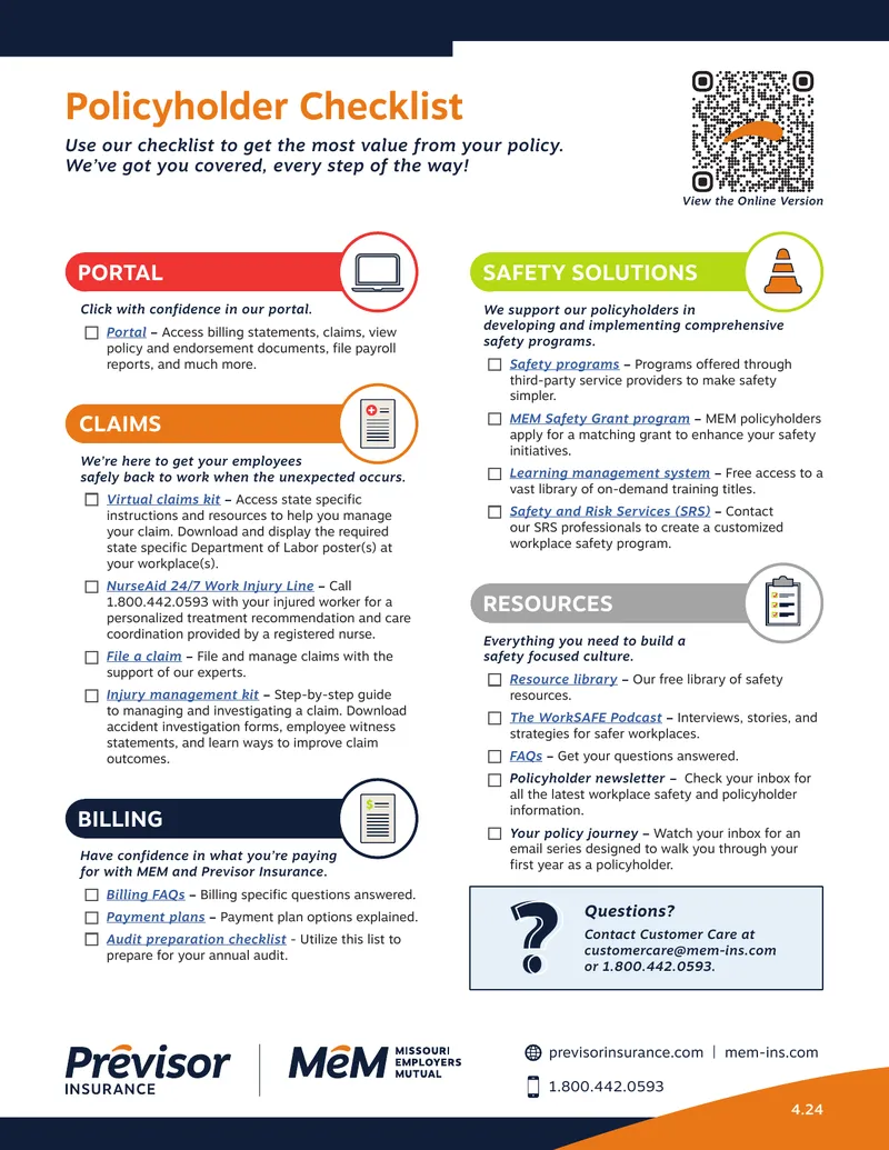 Policyholder Checklist for Insurance Services