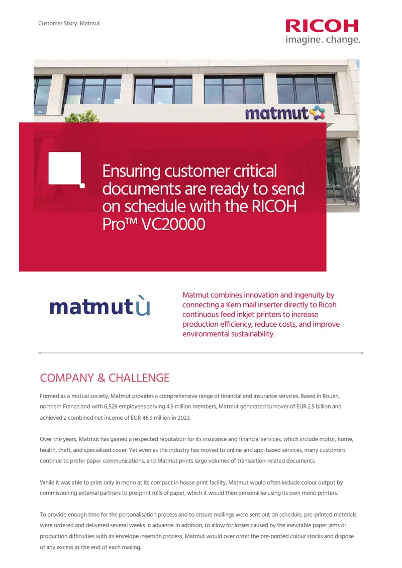 Matmut's Implementation of Ricoh Pro VC20000