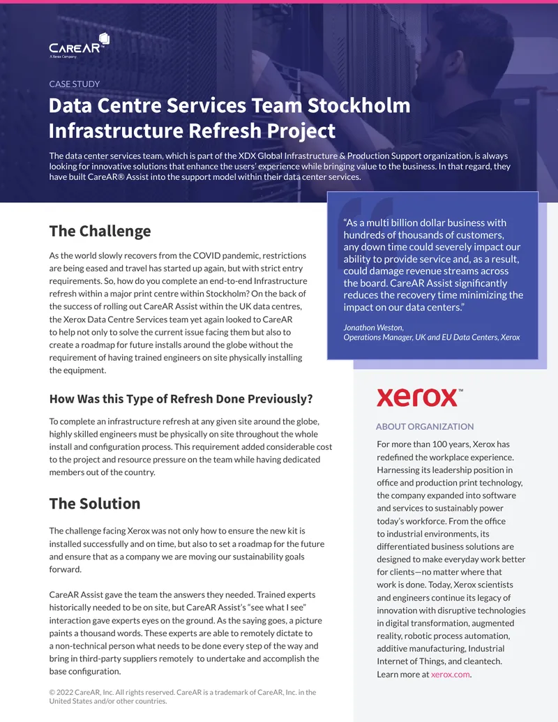 Xerox Data Centre Services Infrastructure Refresh Case Study