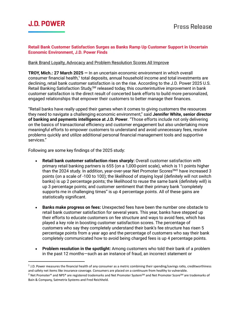2025 U.S. Retail Banking Satisfaction Study Findings