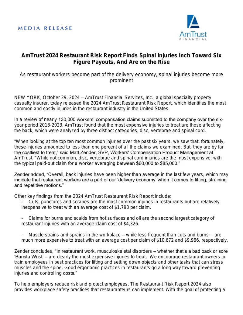 2024 AmTrust Restaurant Risk Report