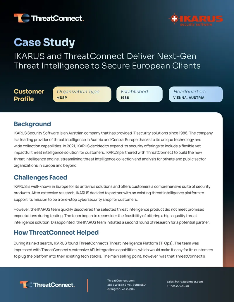 IKARUS and ThreatConnect Collaboration Case Study