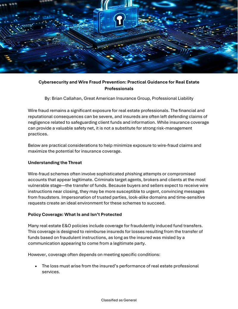 Cybersecurity and Wire Fraud Prevention Guidance