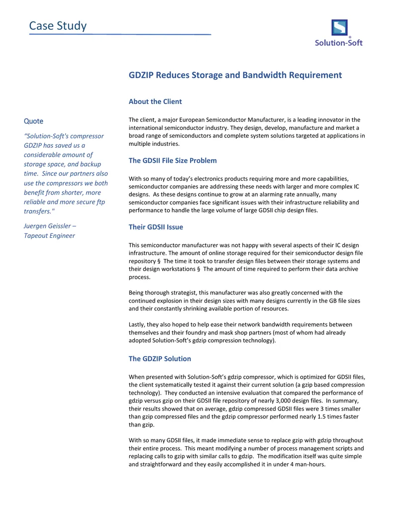 GDZIP Compression Implementation Case Study