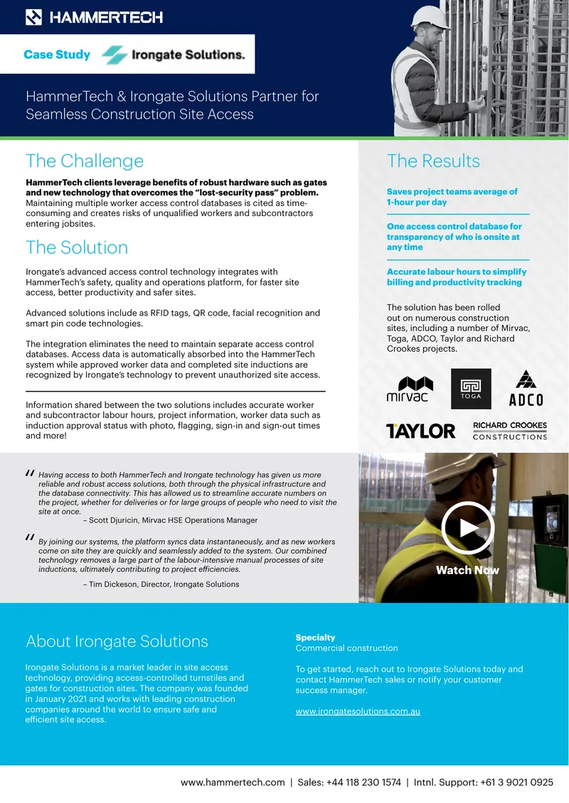 HammerTech and Irongate Solutions Construction Access Case Study