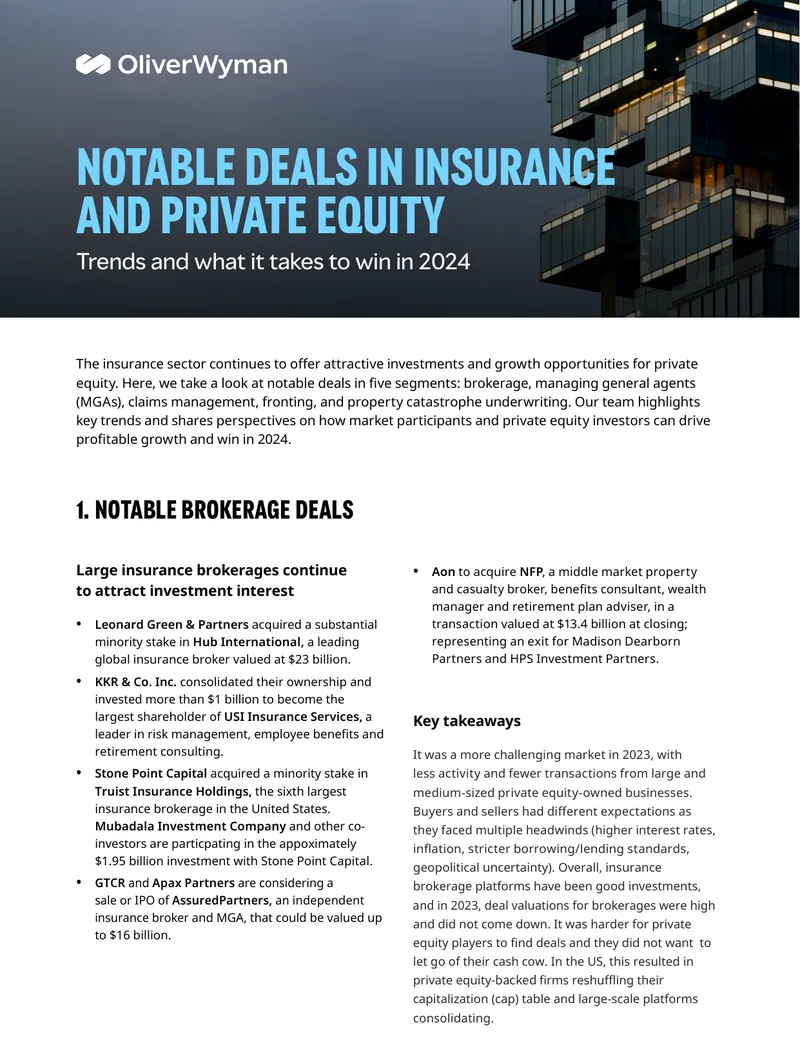 Notable Deals in Insurance and Private Equity