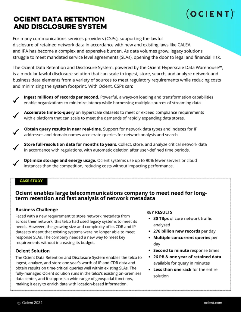 Ocient Data Retention and Disclosure System Overview