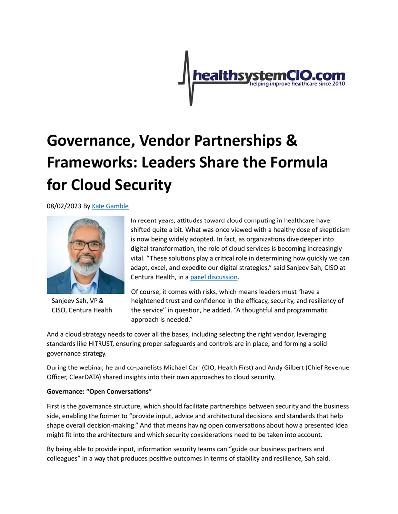 Governance and Vendor Partnerships in Cloud Security