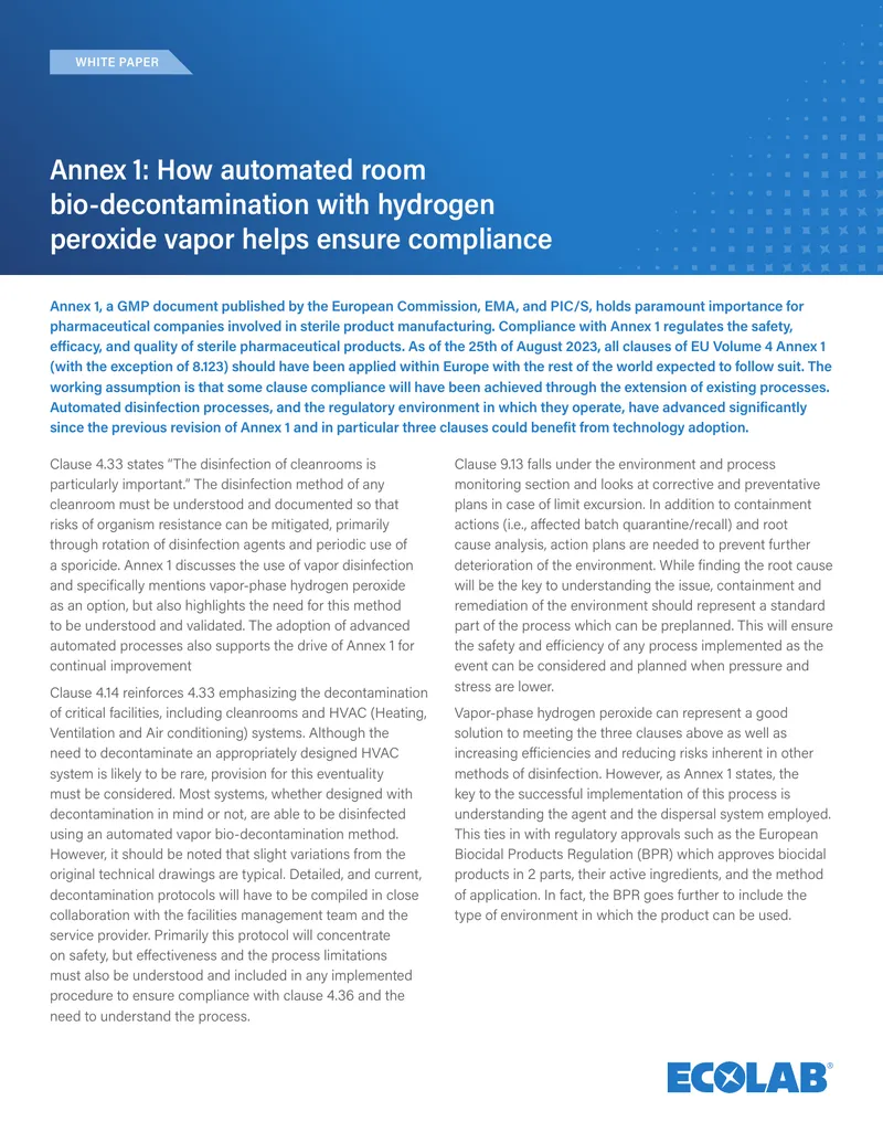 Automated Bio-Decontamination Compliance with Annex 1