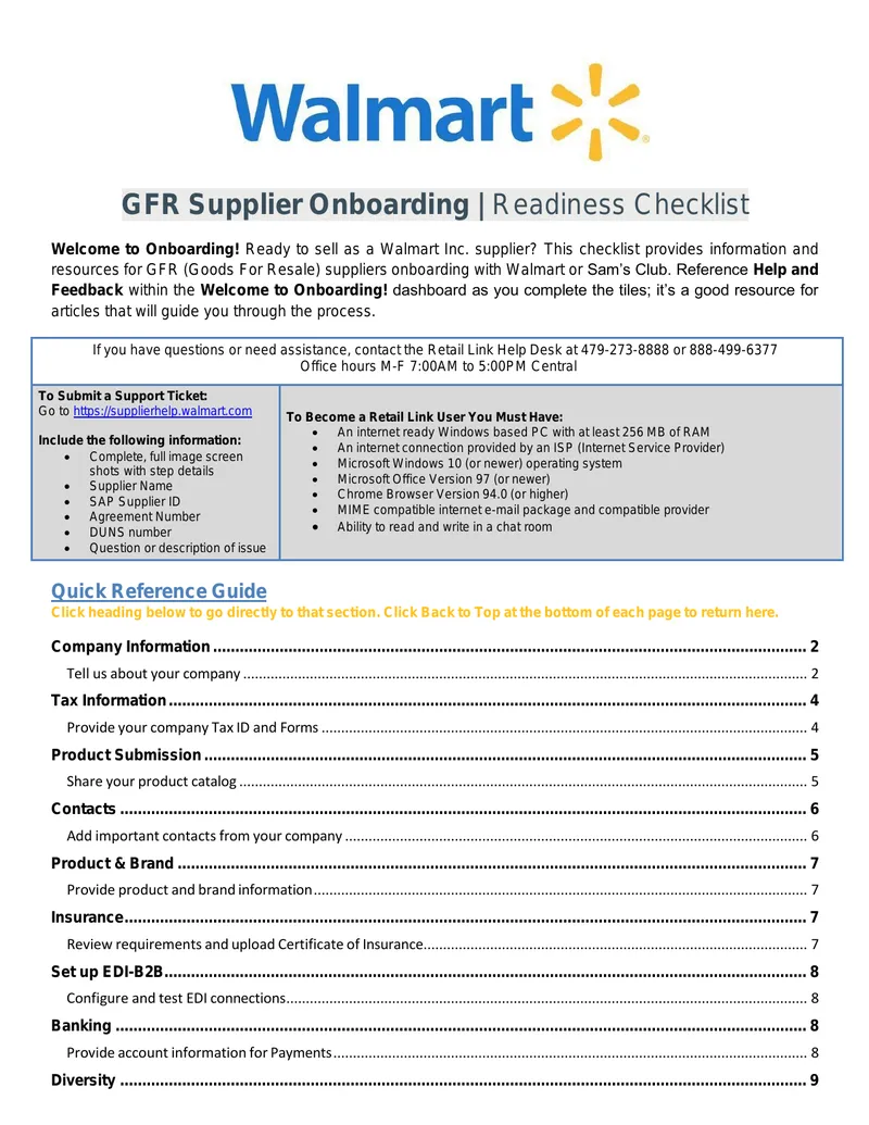 GFR Supplier Onboarding Readiness Checklist