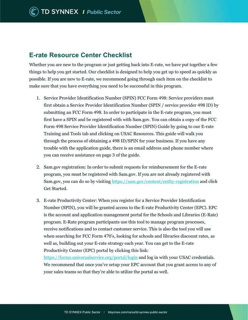 E-rate Resource Center Checklist Guide