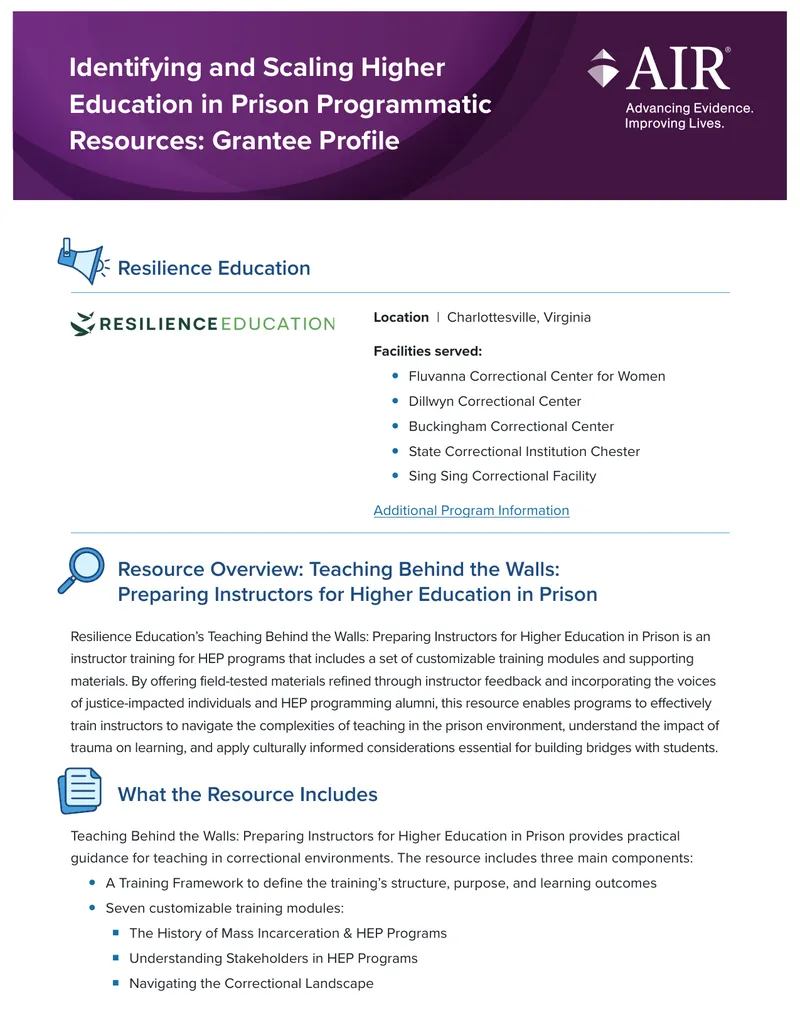 Higher Education in Prison Instructor Training Resource