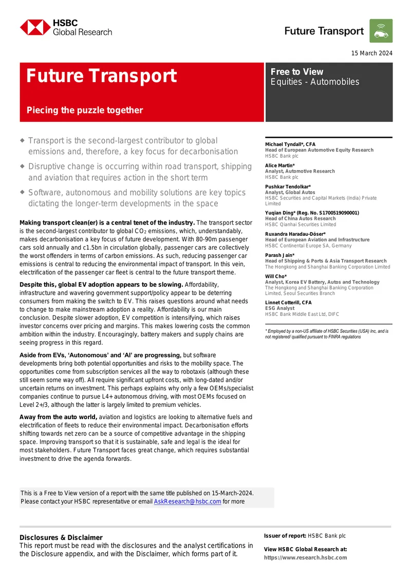 Future Transport Decarbonisation Strategies