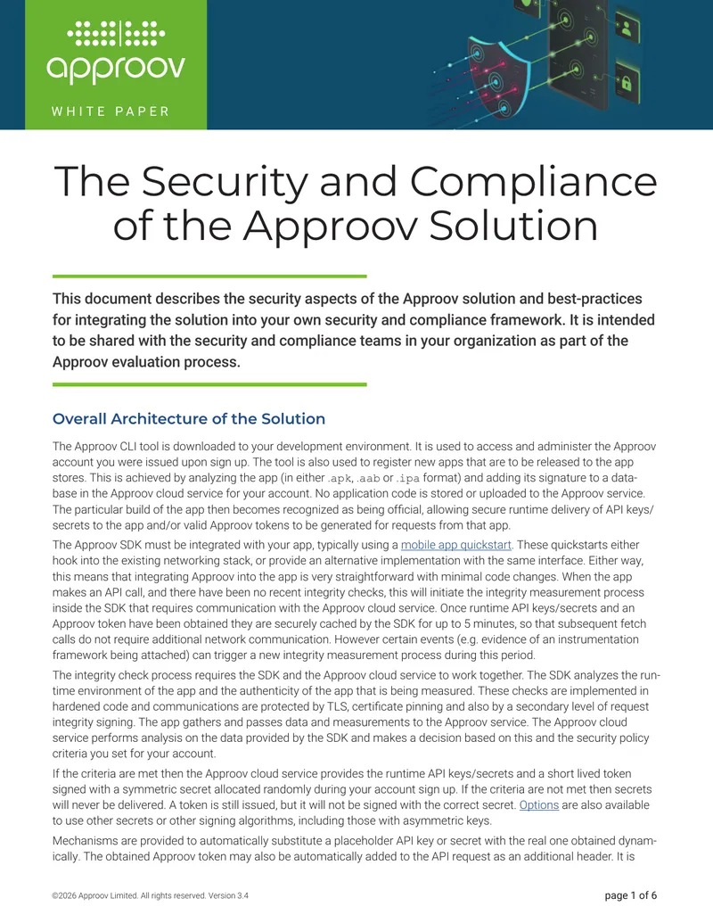 Security and Compliance of the Approov Solution