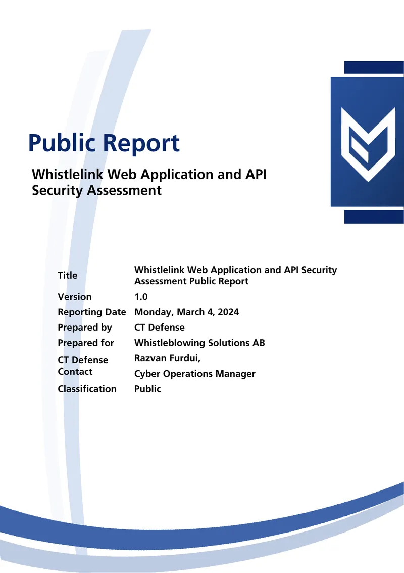 Independent Security Assessment Report for Whistleblowing Solutions AB
