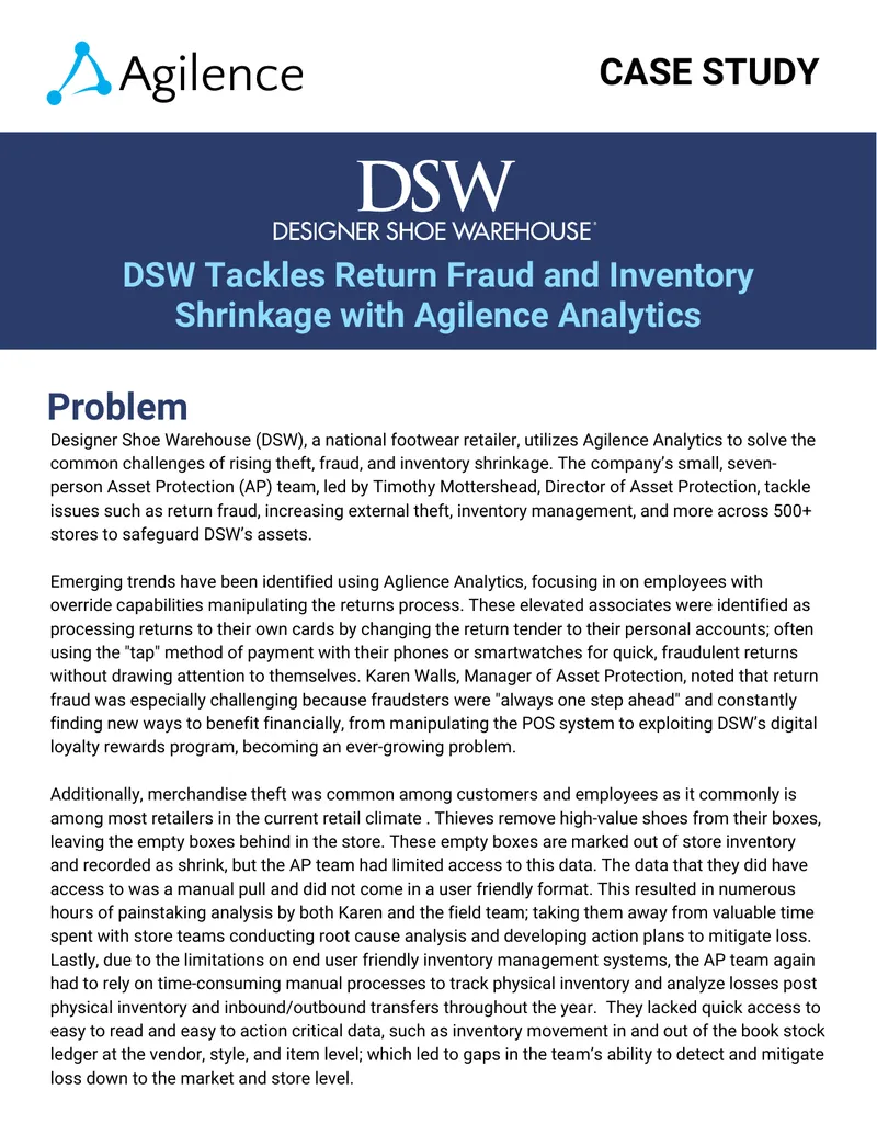 DSW Utilizes Agilence Analytics for Asset Protection