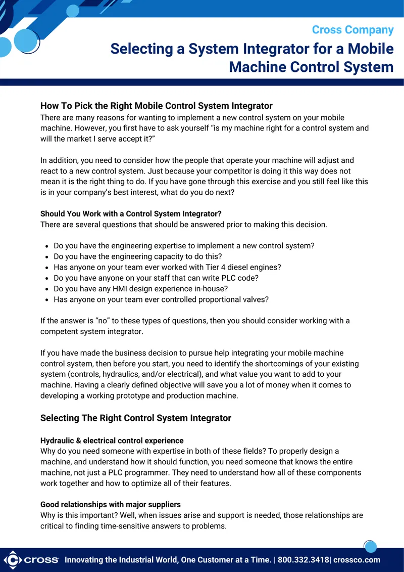 Selecting a System Integrator for Mobile Machine Control