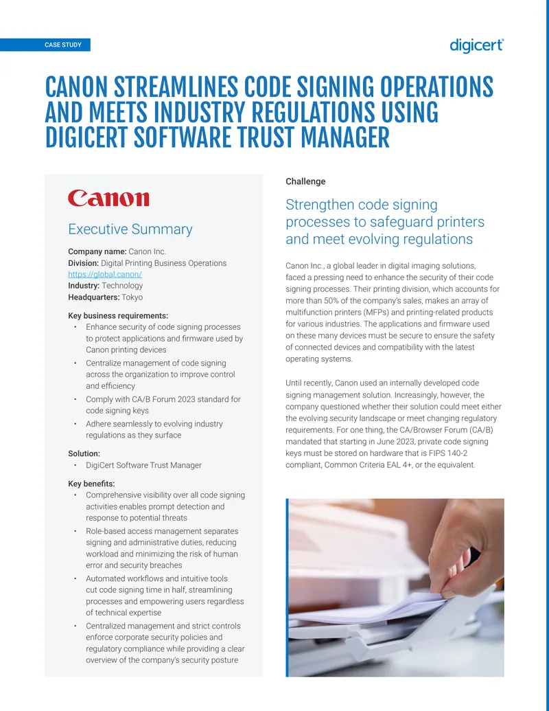 Canon Code Signing Process Enhancement Case Study