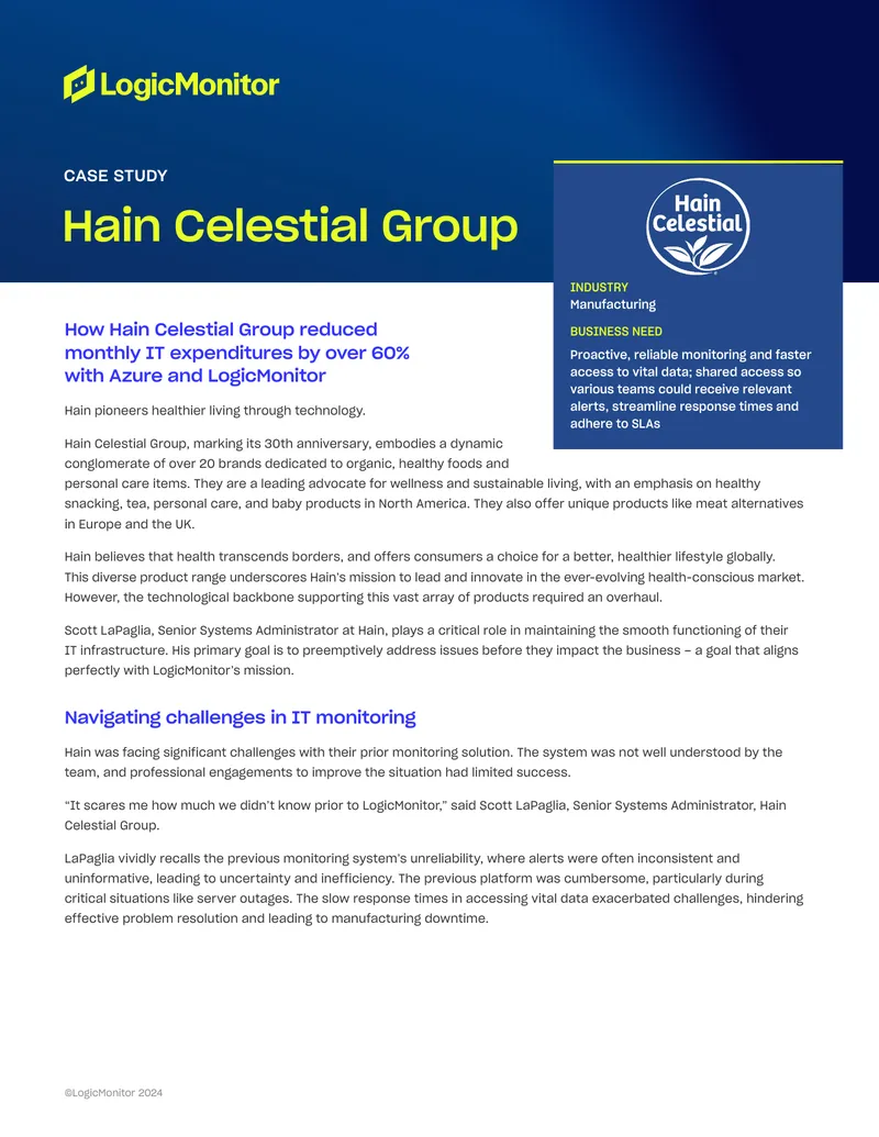 Hain Celestial Group IT Monitoring Case Study