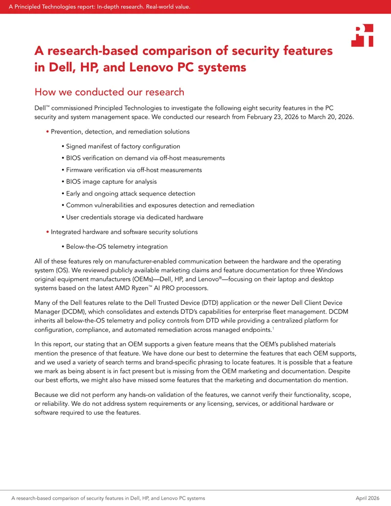 Comparison of Security Features in Dell, HP, and Lenovo PC Systems