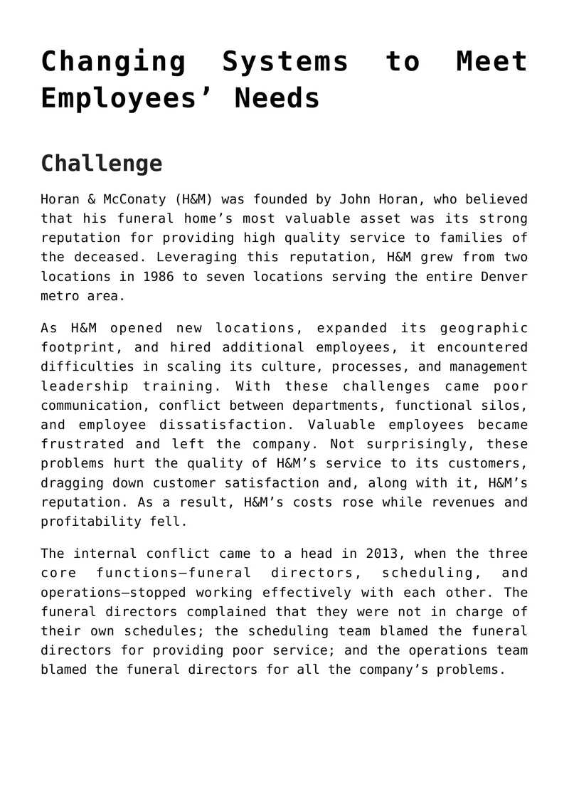 Management Leadership Training Implementation at Horan & McConaty