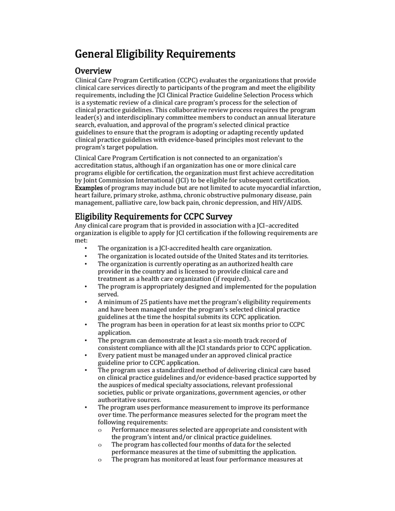Clinical Care Program Certification Requirements