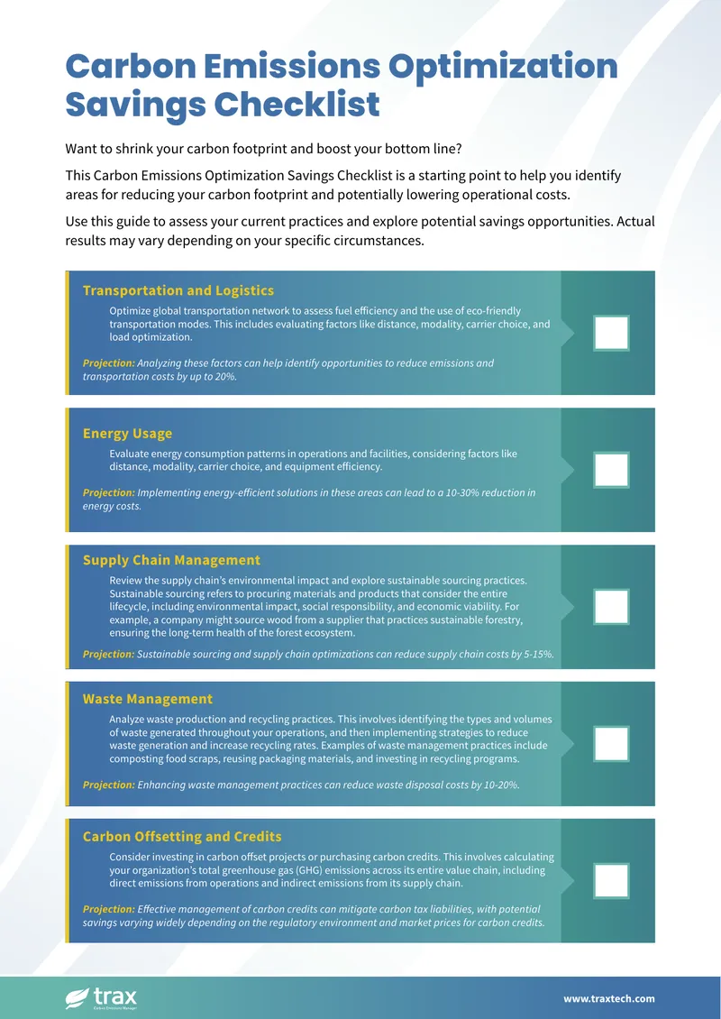 Carbon Emissions Optimization Savings Checklist