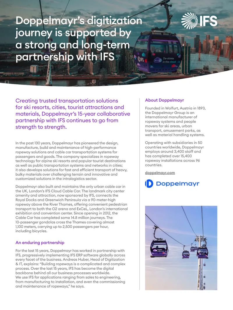 Doppelmayr's Partnership with IFS for Digital Transformation