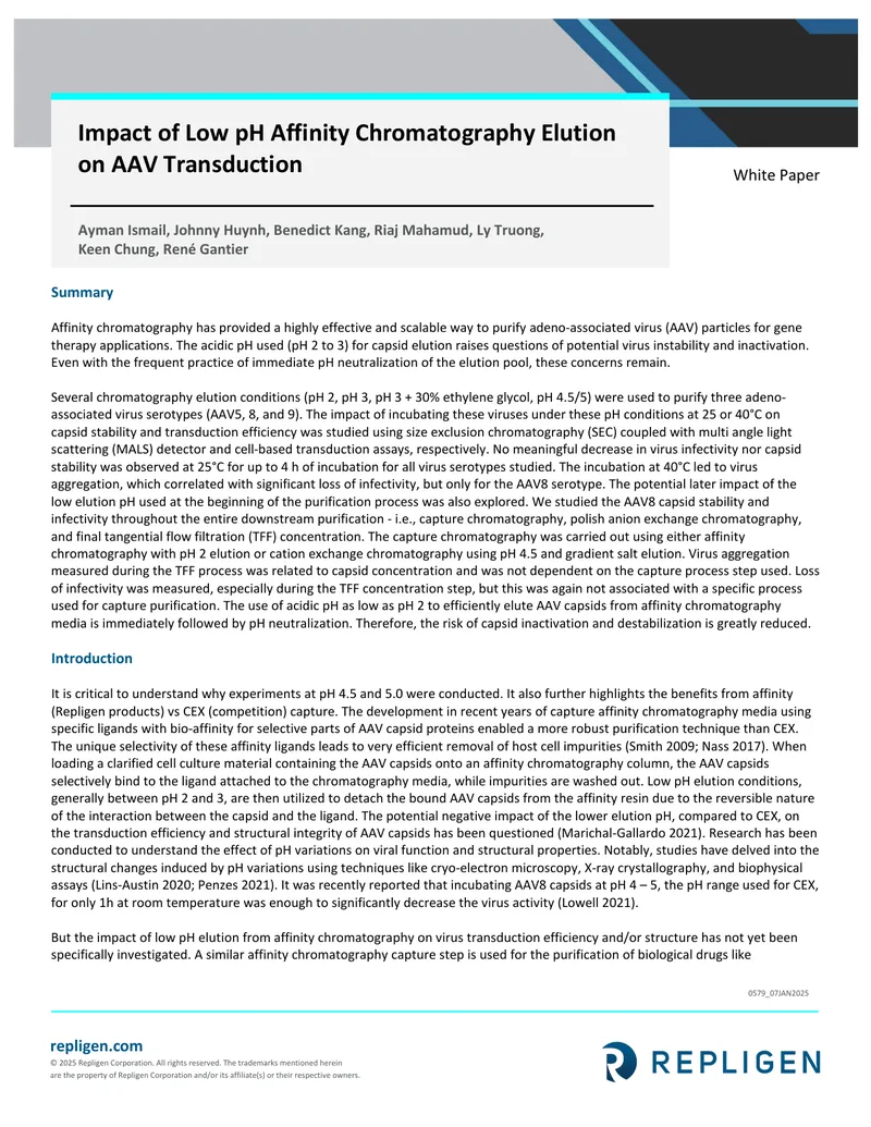Impact of Low pH Affinity Chromatography Elution on AAV Transduction